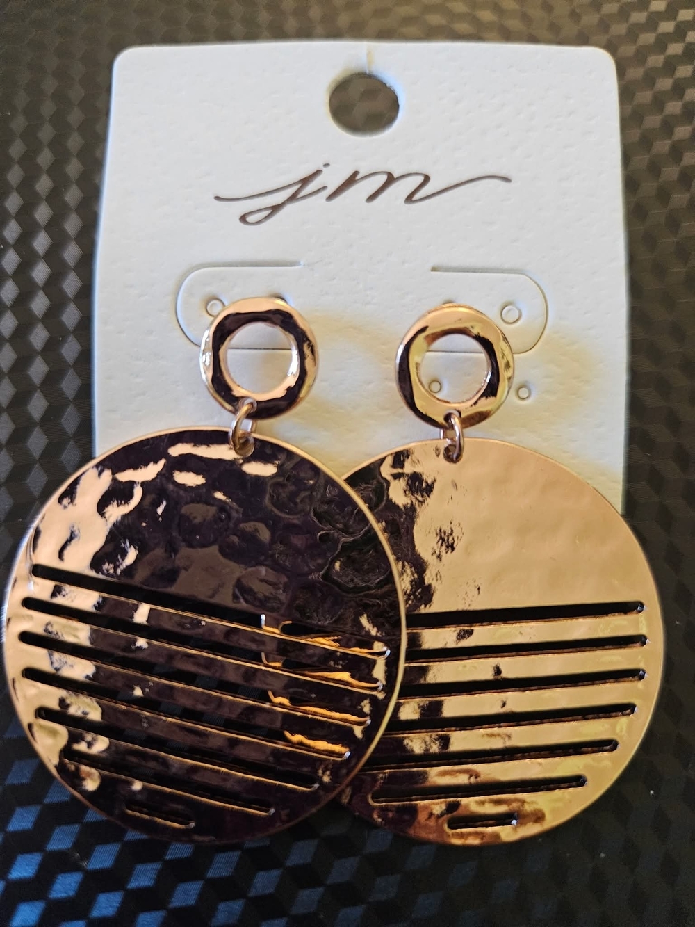 Hammered Disc Drop Earrings in Gold and Black